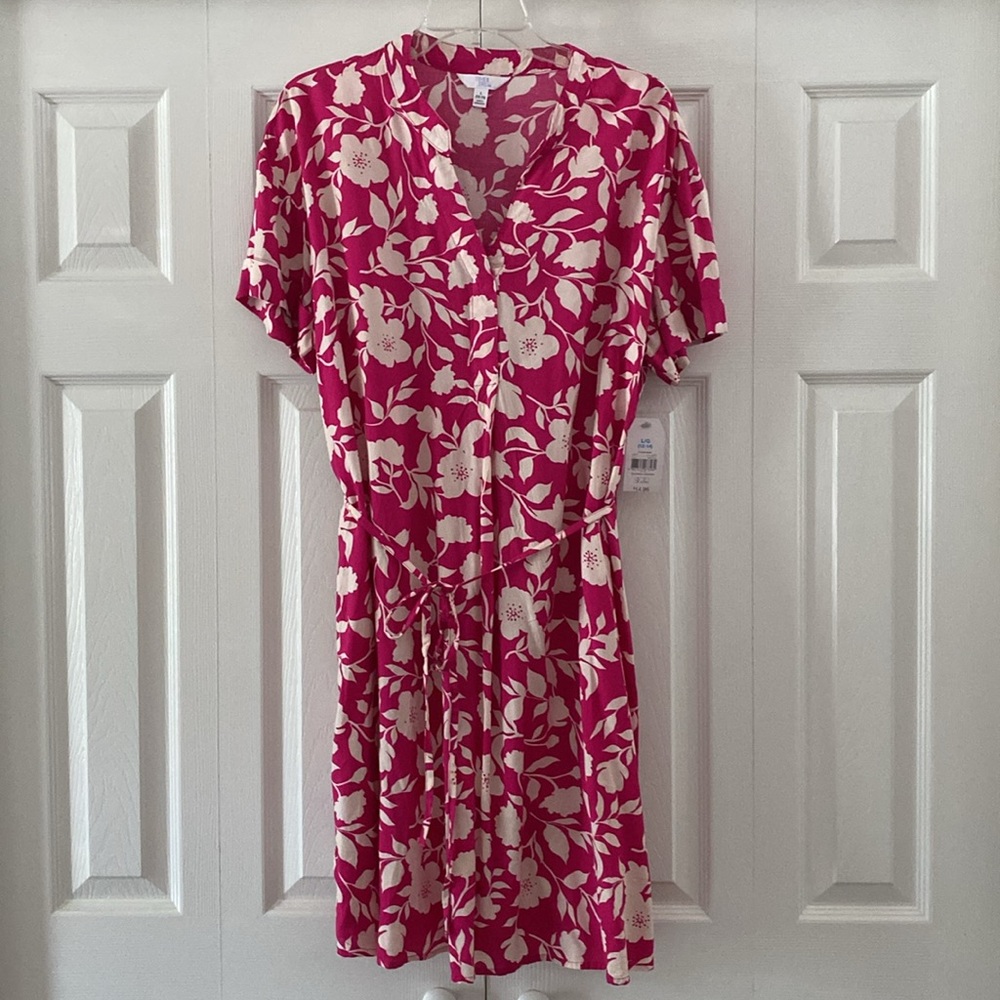 Fuscia & Cream Floral Shift Dress NWT